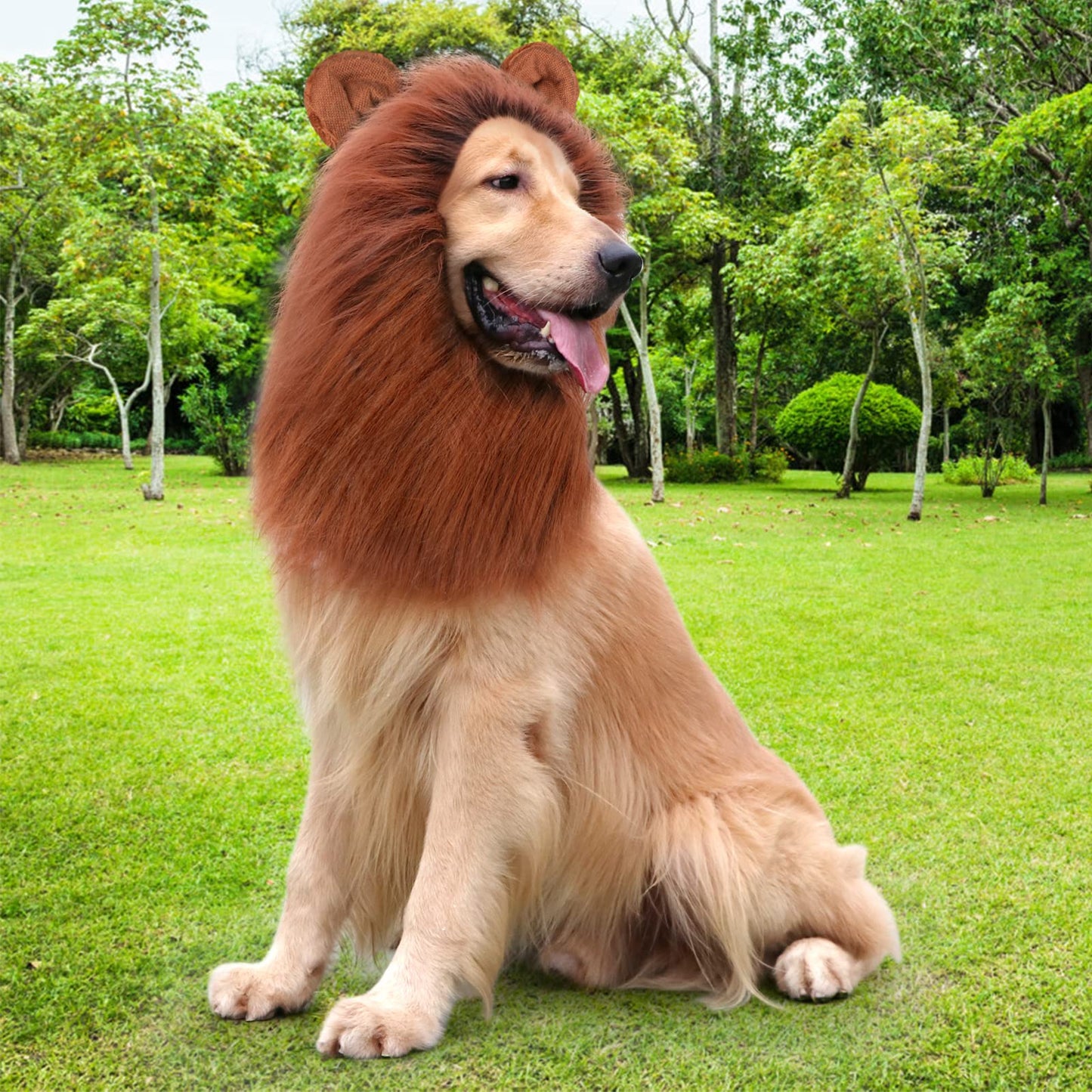 CPPSLEE Lion Mane for Dog Costumes, Realistic Wig for Medium to Large Sized Dogs, Halloween Costumes (Dark Brown)