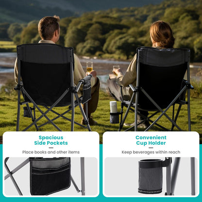 Folding Camping Chair Heavy Duty Portable Outdoor Chairs Supports 330lbs Collapsible Foldable Chair for Outside with Cup Holder&Carry Bag, Folding Lawn Chair for Camp Beach Fishing Sports(Gray)