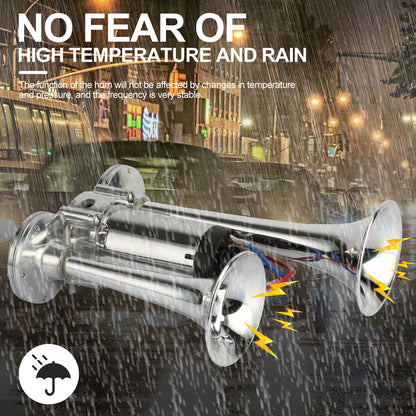 600DB Super Loud Dual Electric Air Horns Kit for Vehicles - With Compressor, Applicable for Cars, SUVs, Trucks, Boats (Sliver)