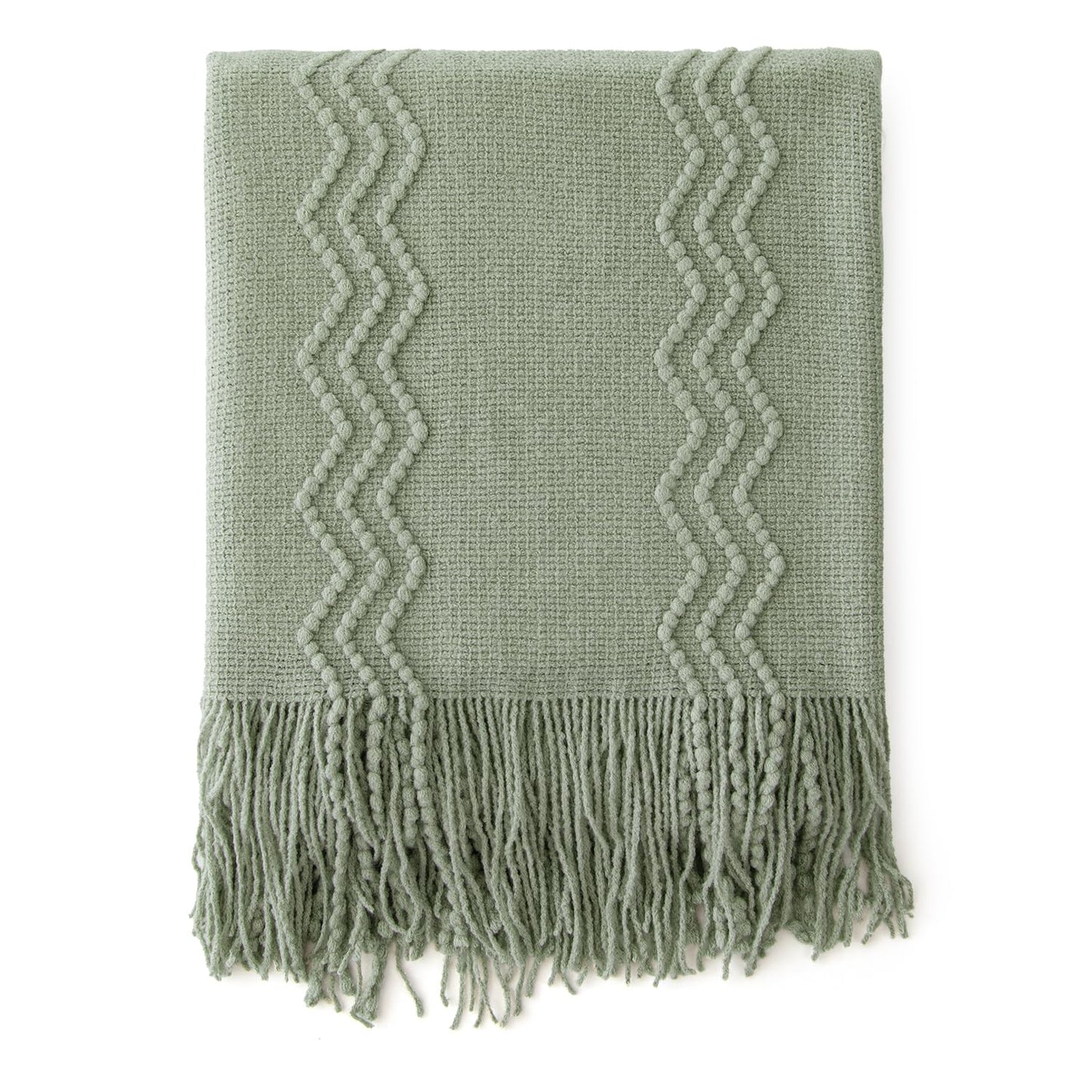MIULEE Sage Knitted Throw Blanket for Couch Boho Green Textured Cozy Woven Decorative Farmhouse Blanket with Tassels for Sofa Chair Bed Living Room, Lightweight Spring Home Decor 50"x60"