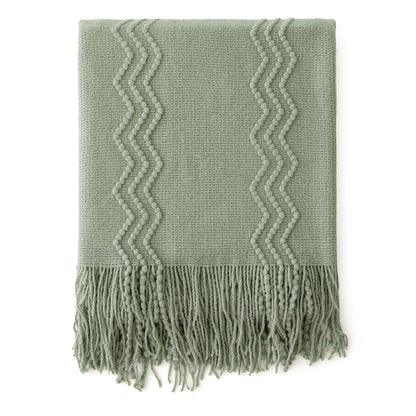 MIULEE Sage Knitted Throw Blanket for Couch Boho Green Textured Cozy Woven Decorative Farmhouse Blanket with Tassels for Sofa Chair Bed Living Room, Lightweight Spring Home Decor 50"x60"