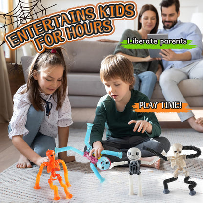 Halloween Pop Tubes Sensory Toys ,4 pcs Nightmare Before Christmas Fidget Toys for Kids with ADHD or Autism,Telescopic Suction Cup for Halloween Trick or Treat Gifts Party Favor for Toddlers