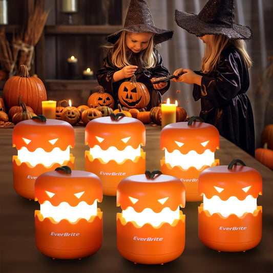 EverBrite 6-Pack Halloween Pumpkin Lantern, Collapsible Jack O Lantern Pumpkins with Lanyard, Halloween Party Favors, Light up Pumpkin Outdoor for Halloween Party Decoration, Battery Included