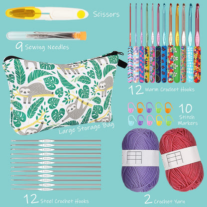 Coopay 24 Sizes Crochet Hooks with Crochet Yarn Accessories, 2mm(B)-8mm(L) Warm Crochet Hooks Steel Crochet Hook Set for Crochet Lovers, Smooth Crochet Kit with Complete Knitting & Crochet Supplies