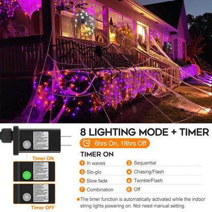FairyGlim Halloween String Lights Plug in,33FT 100 LED String Lights with 8 Modes & Timer, Halloween Decorations for Party Carnival Supplies, Outdoor Indoor Yard Garden Decor, Purple & Orange