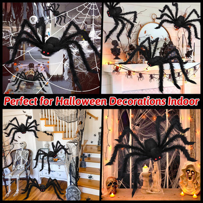 EZIGO 212'' Triangular Huge Halloween Spider Web 49" Giant Fake Spider for Outdoor Halloween Decorations with Stretch Cobweb, halloween Party Supplies for Indoor Home Yard Haunted House Décor