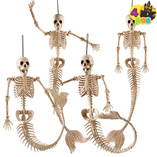 JOYIN 4 PCS 20” Mermaid Skeleton Hanging Plastic Bones Halloween Decorations with Posable Joints for Indoor Outdoor Photo Props Graveyard, Trick or Treat Decor, Spooky Scene Party Favors