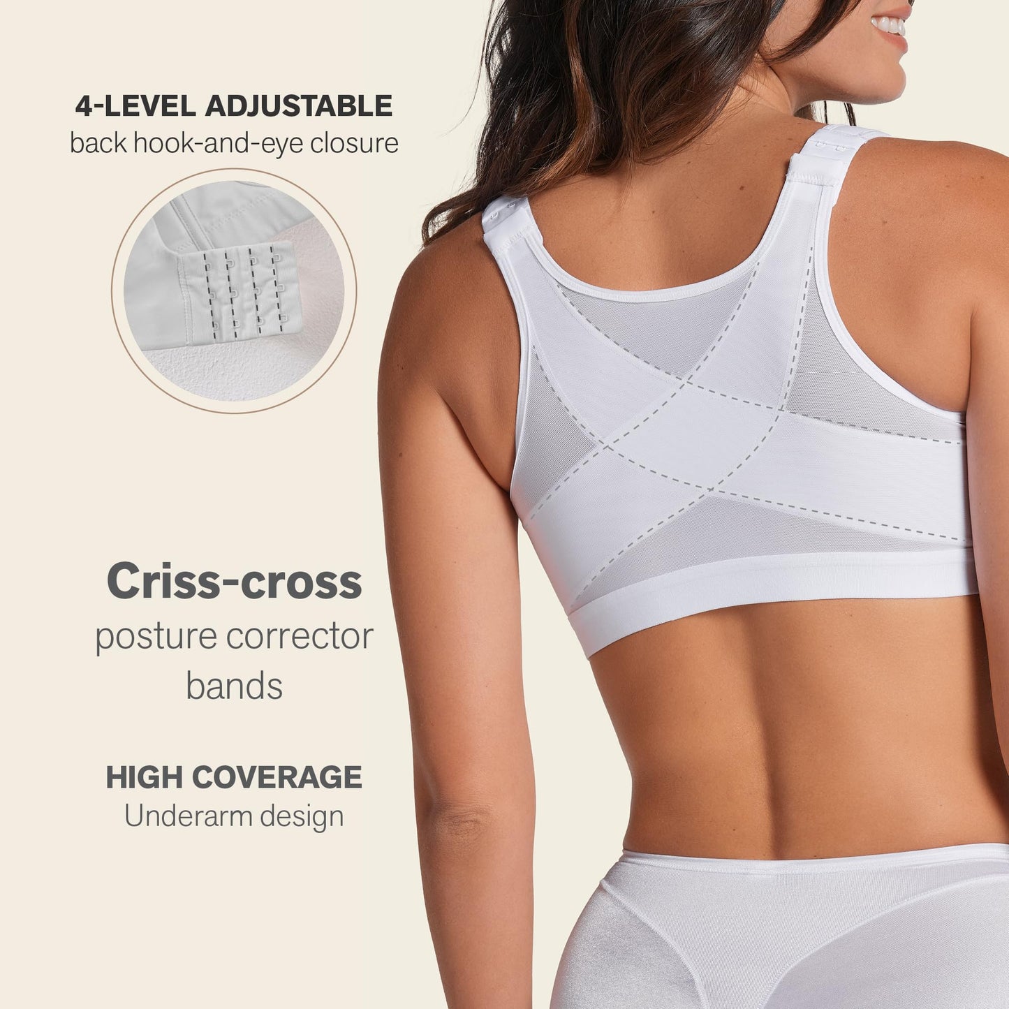 Leonisa Women's Posture Corrector Wireless Back Support Bra, White, 40C