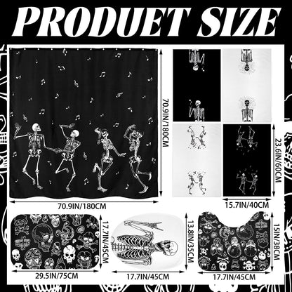 Honoson 8 Pcs Skeleton Shower Curtain Set with Rugs and Kitchen Towels Skeleton Farmhouse Shower Curtain Bathroom Set for Farmhouse Country Summer Halloween Housewarming Gifts Decor