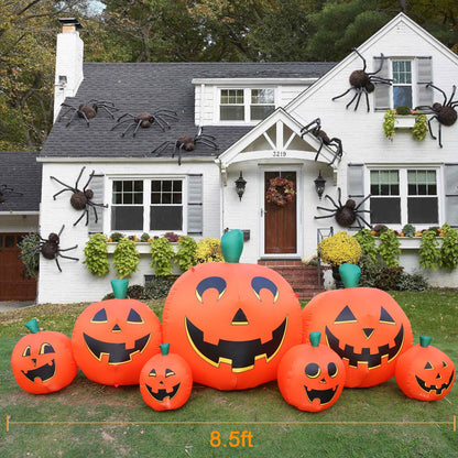 Halloween Inflatable Pumpkin Outdoor Decoration, 8.5FT Long Inflatable Pumpkin Lanterns with Build-in LED Lights, Blow Up 7 PCS Pumpkins Patch for Halloween Party Indoor Garden Lawn Yard Decor