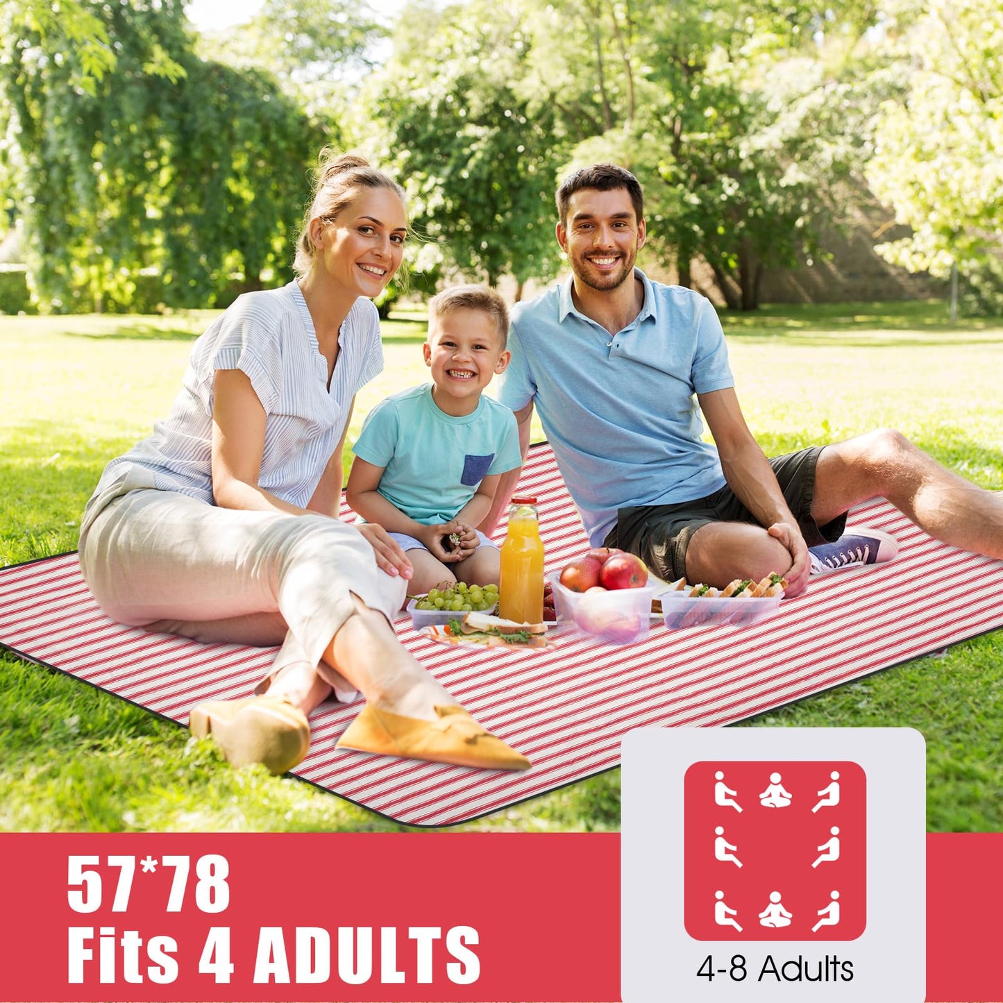 G GOOD GAIN Picnic Blankets Waterproof - Extra Large Outdoor Blanket Sand Free Foldable with Carry Strap for Beach, Camping, Park Grass, Hiking, Travel, Concerts, Indoor(Apple)