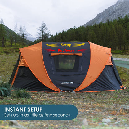 EchoSmile Camping Instant Pop Up Dome Tent, 4/6/8 Person, Water Resistant, Easy Setup for Camping Hiking and Outdoor, Portable with Carry Bag, 3 Season (Black&Orange (5-8 Person))