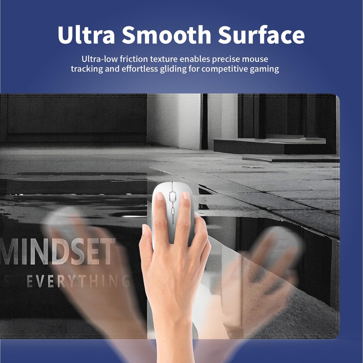 Extended XXL Gaming Mouse Pad with Stitched Edges for Home & Office - Mindset is Everything Inspirational Quote & Cute Cat Funny Tiger Reflection, Smooth Fabric Surface Anti-Slip Base Large Desk Mat