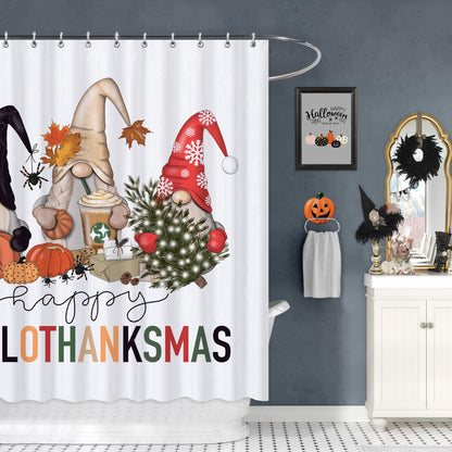 Halloween Hallothanksmas Gnome Shower Curtains for Bathroom, Waterproof Fall Autumn Thanksgiving Christmas Shower Curtain Set with 12 Hooks, 72x72