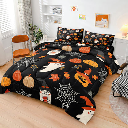 Cute Halloween King Comforters Cartoon Ghost Bedding Set Funny Halloween Bat Home Decor Cute Pumpkin Down Comforter Castle Quilt Set 4 Pcs Ultra Soft Microfiber for Kids Adults