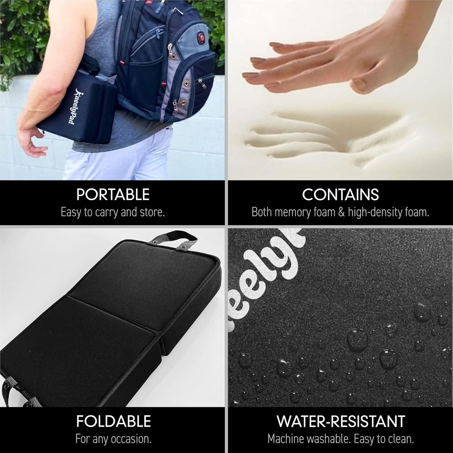 KneelyPad by Kneely | Kneeling Pad for Gardening, Exercise, Cleaning, & Mechanic Work | Extra Thick Memory Foam Knee Cushion for Gardening & More with Washable Cover | Foldable Knee Pad with Handle