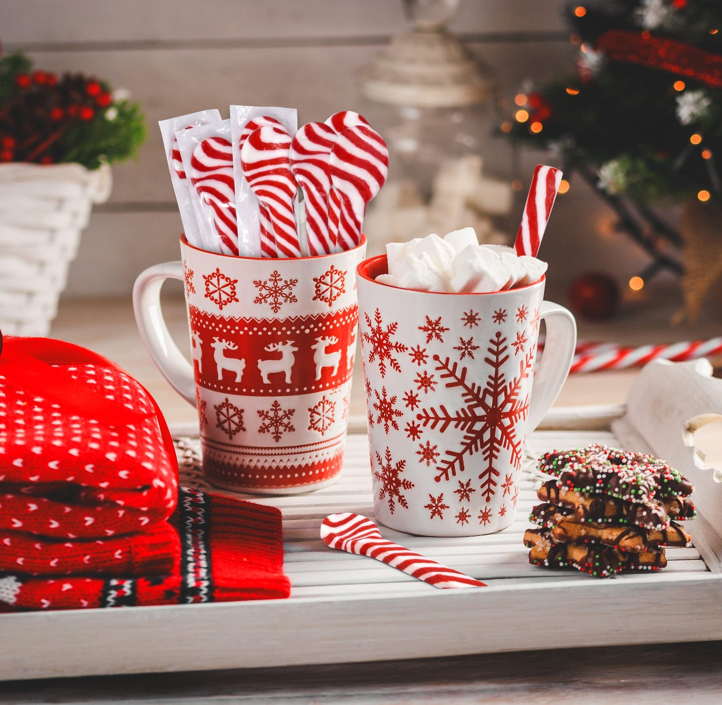 Gift Boutique Christmas Peppermint Candy Cane Spoons 24 Pack Edible Mint Candies Spoon Individually Wrapped for Stirring Beverages Cocoa Tea Coffee Cocktails, Stocking Fillers Holiday Party Favor Gift