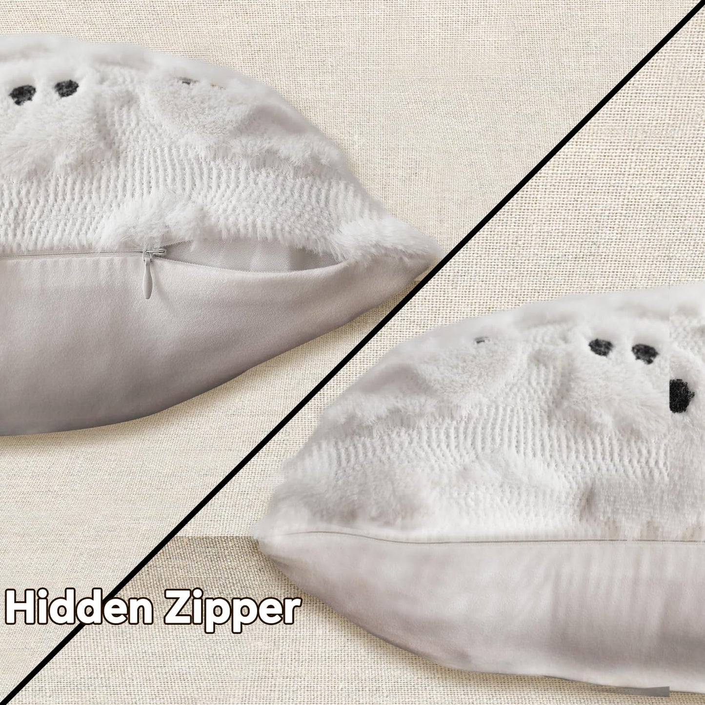 4 Pcs Halloween Throw Pillow Covers 18x18, Soft Faux Fur Pillow Cases Decorations, Fluffy Plush Accent Couch Cushion Case for Halloween Chair Sofa Bedroom Living Room Home Decor(Ghost B)