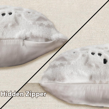 4 Pcs Halloween Throw Pillow Covers 18x18, Soft Faux Fur Pillow Cases Decorations, Fluffy Plush Accent Couch Cushion Case for Halloween Chair Sofa Bedroom Living Room Home Decor(Ghost B)