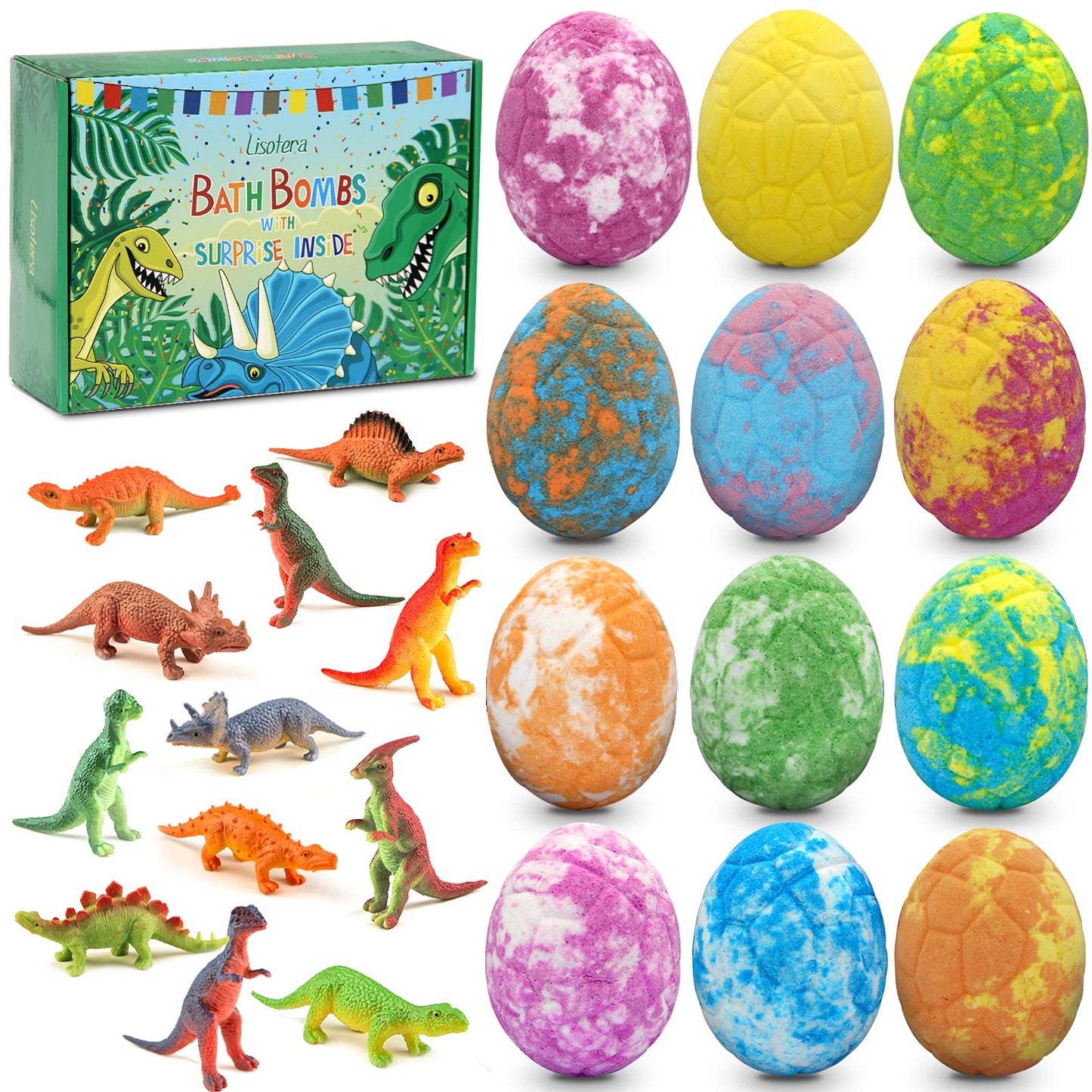 Easter Bath Bombs for Kids with Surprise Toys Inside - Perfect Basket Stuffers, 12Pcs Dino Egg Bath Bombs Gift Set, Gentle and Kids Safe Bubble Bath for Birthday Girls Boys