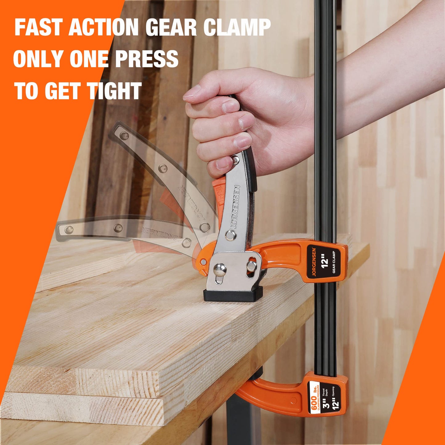 Jorgensen 12-inch Bar Clamp Set, Bar Clamp for Woodworking, Quick Release Gear Clamp with 600 lbs Load Limit - 2 Pack