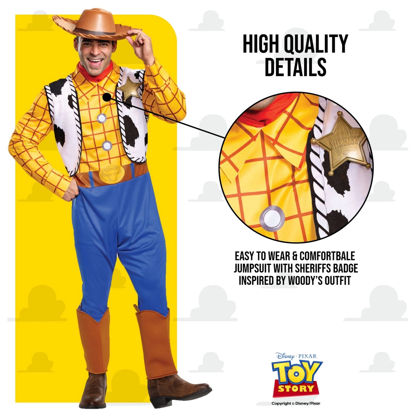 Disguise Men's Disney Pixar Toy Story and Beyond Woody Classic Costume, Yellow/Black/White/Brown, X-Large