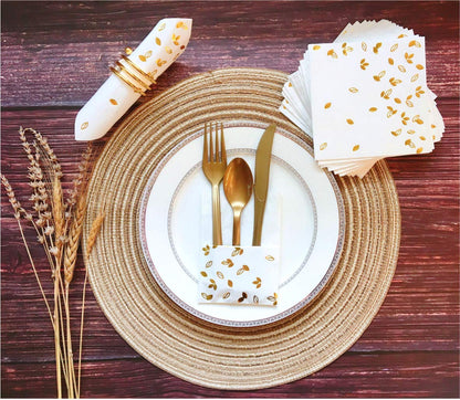 100 PK Gold Napkins - 4 Assorted Designs - 3-Ply Cocktail Napkins Folded 5 x 5 Inches Bar Napkins Disposable Party Napkins Paper Napkins Dinner for Wedding Baby Shower Birthday Graduation 2023