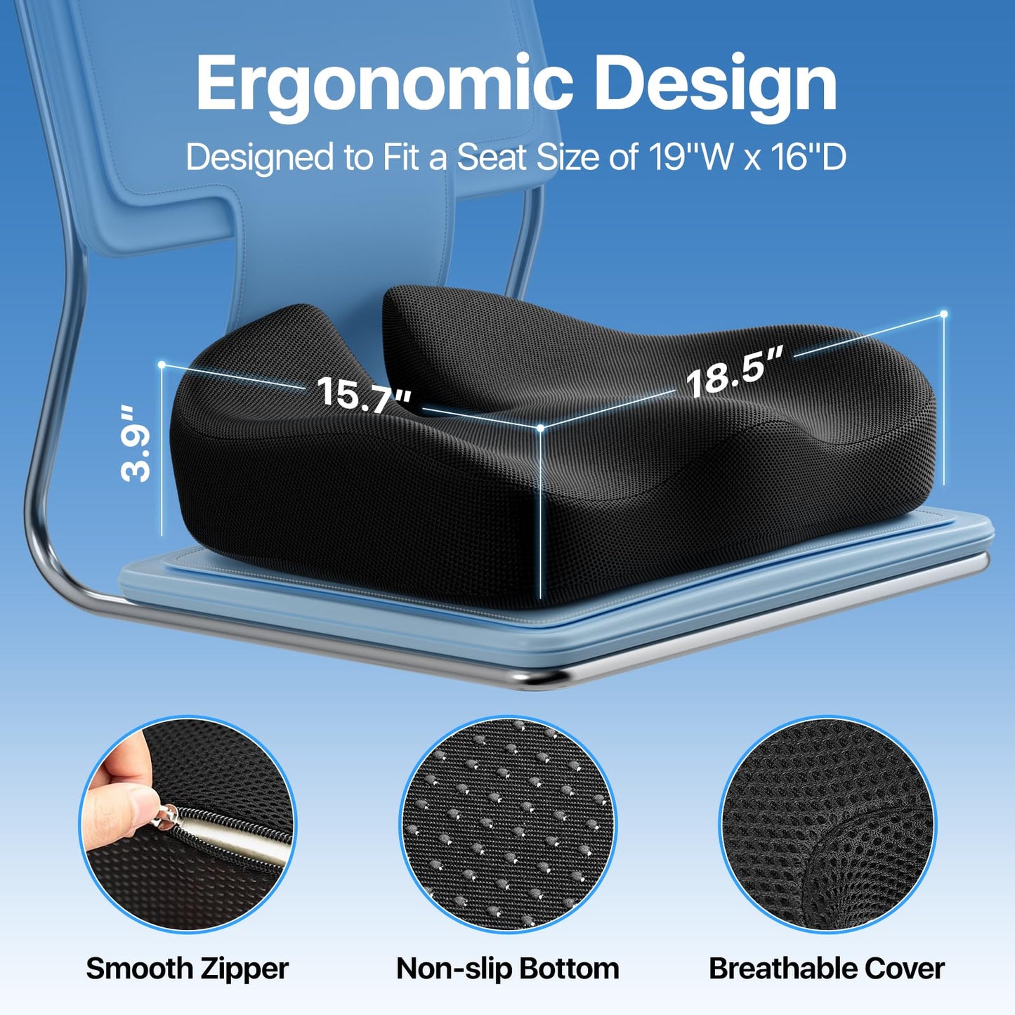 CJACSOC Seat Cushion, Extra Large Memory Foam Cushion for Office Chair Cushions, Ergonomic Cushions Pad Pillow for Pressure Relief Sciatica & Pain Relief for Long Sitting