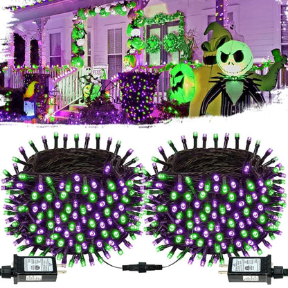 Connectable Purple and Green Halloween Lights, 2Pack 164ft 400Led 13 Modes String Lights Plug in, Twinkle Light with Timer Indoor/Outdoor for Tree Party Halloween Decorations