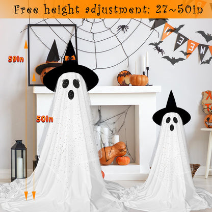 2Packs Halloween Decorations Outdoor,Halloweens Party Decoration Indoor,Spooky Ghost with Remote Control String Lights,Halloween-Ghost Lights for Porches Yards Gardens Lawn