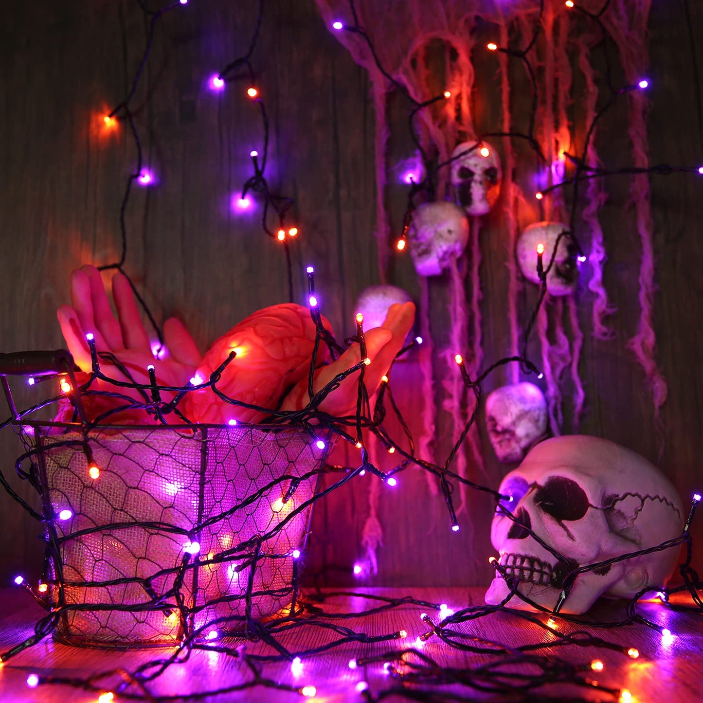 Joomer Orange Purple Halloween Lights, 100FT 300 LED String Lights with 8 Modes Timer Waterproof Plug in Indoor Outdoor String Light Connectable for Halloween Decorations