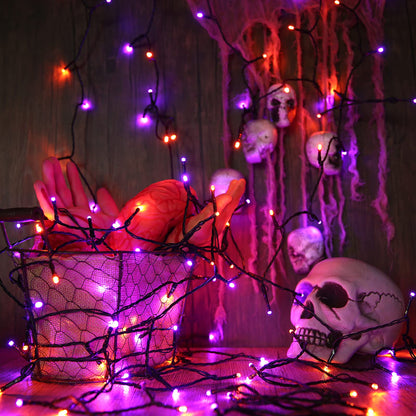 Joomer Orange Purple Halloween Lights, 100FT 300 LED String Lights with 8 Modes Timer Waterproof Plug in Indoor Outdoor String Light Connectable for Halloween Decorations