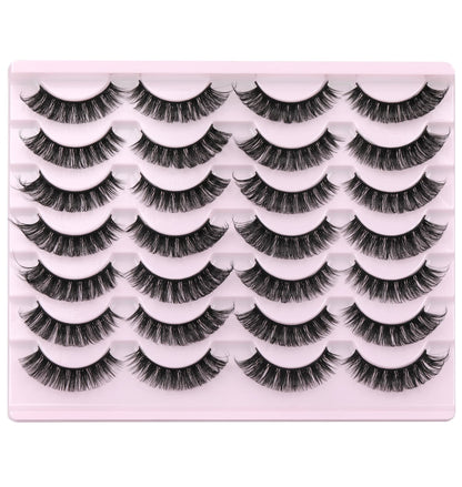 False Eyelashes Russian Strip Lashes Volume Fake Eyelashes Extension D-Curly Wispy Handmade Soft Reusable 14 Pairs Lashes Pack