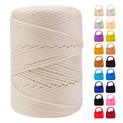 LEREATI Polyester Yarn 3 mm x 170 m, Macrame Yarn 3 mm Braided Macrame Cord Colourful, Macrame Cord 3 mm Coloured for Gift, Crochet Bag, Shoulder Bag, Place Plate, Home Decorations (Off White)