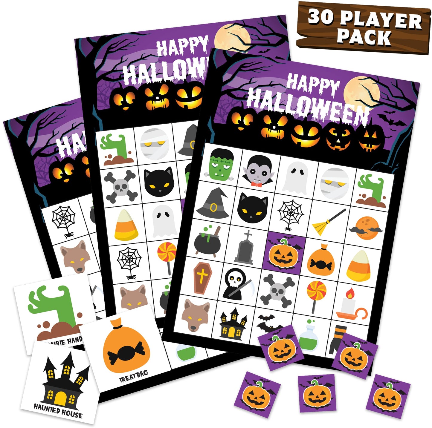 Halloween Games For Kids Party - Halloween Bingo Game For Kids With Up To 30 Players - Halloween Party Games - Halloween Crafts - Fun Spooky Activity For Families, Classroom Parties, Community Events