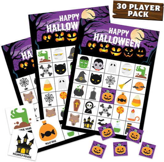 Halloween Games For Kids Party - Halloween Bingo Game For Kids With Up To 30 Players - Halloween Party Games - Halloween Crafts - Fun Spooky Activity For Families, Classroom Parties, Community Events