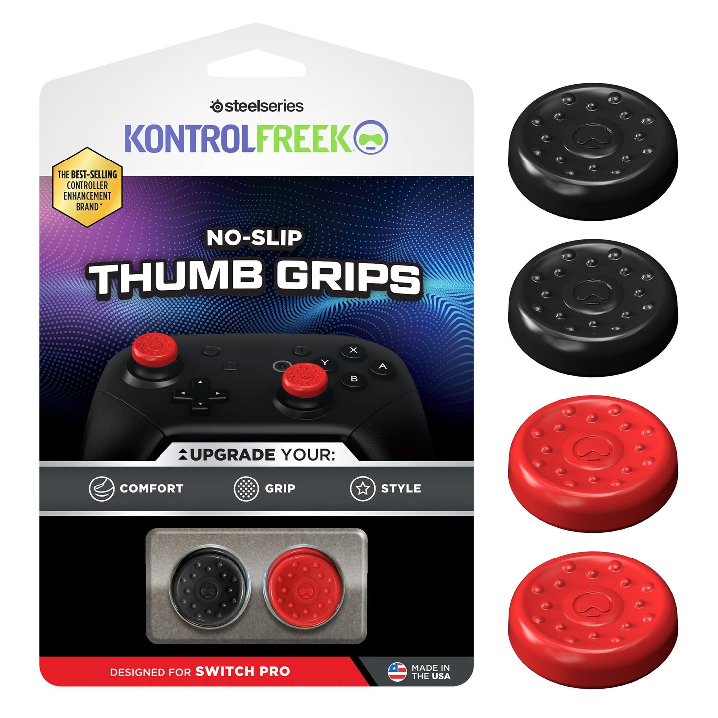 KontrolFreek No-Slip Thumb Grips for Nintendo Switch Pro and Switch 2 Controller | 4-Pack | Red & Black