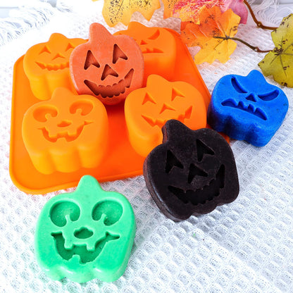Halloween Silicone Chocolate Molds 5PCS Pumpkin Bat Skull Ghost Spider Shape Baking Molds Large Medium Small Cavity for Chocolate Jelly Soap Fondant Candy Candles Pastry Gummies Cake Decorating