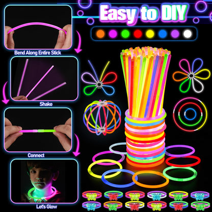 150PCS Glow in the Dark Party Supplies for Kids Adults, Light Up Party Favors with Light Up Glasses, Headband, Rings, 100 Glow Sticks Bulk Party Pack DIY Glow Necklaces Bracelets, Neon Party Supplies