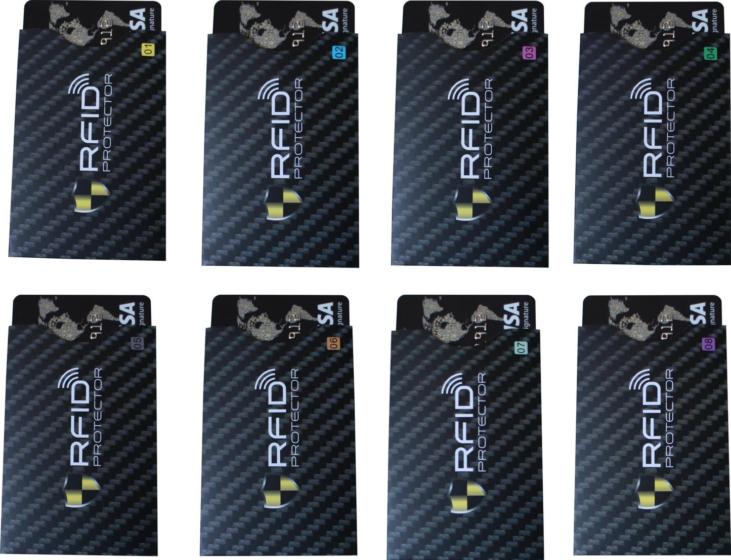 Garfoniex Set of 8 RFID Blocking Sleeves 8 Credit Card Protector Holders Identity Theft Protection Secure Sleeves for Men & Women Smart Slim Design Fits Wallet/Purse (Black)