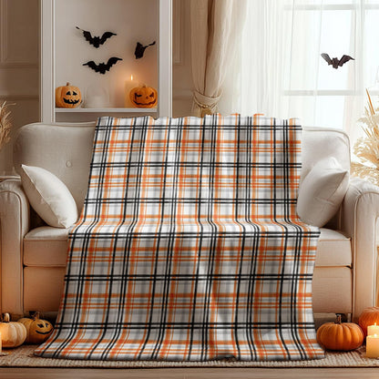 Horaldaily Halloween Flannel Blanket Throw, Orange Buffalo Plaid Soft Fuzzy Plush Cozy Fleece Blankets for Couch Sofa Bed Lounging, Ideal Gifts for Kids Adults Wife Self, 50x60