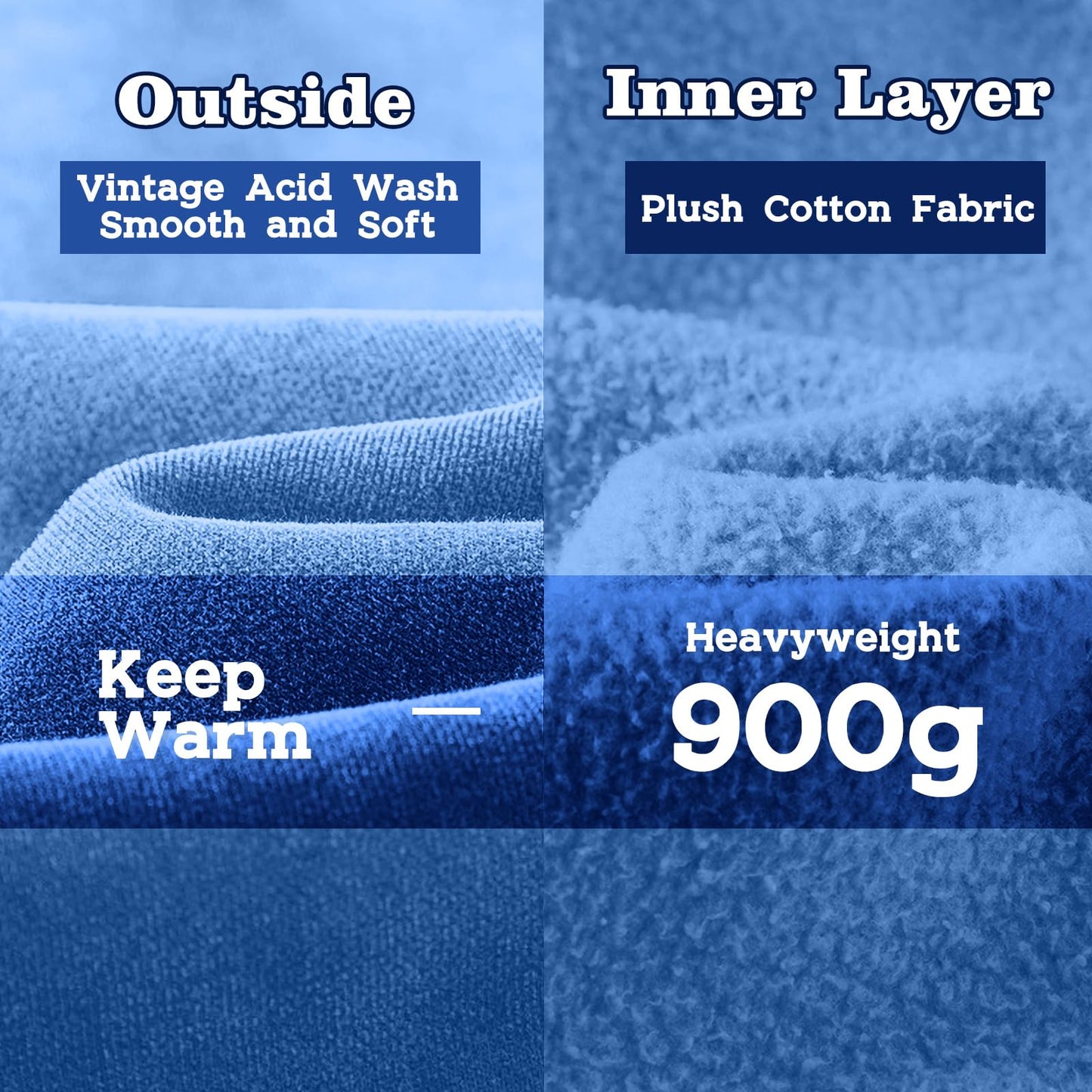 FAIABLE Mens Hoodies Oversized Unisex Acid Wash Hoodie Heavyweight Fleece Vintage Washed Distress Cotton Sweatshirt Men Women Couples Streetwear College Casual Fall Winter Autumn 2025 Bright Blue