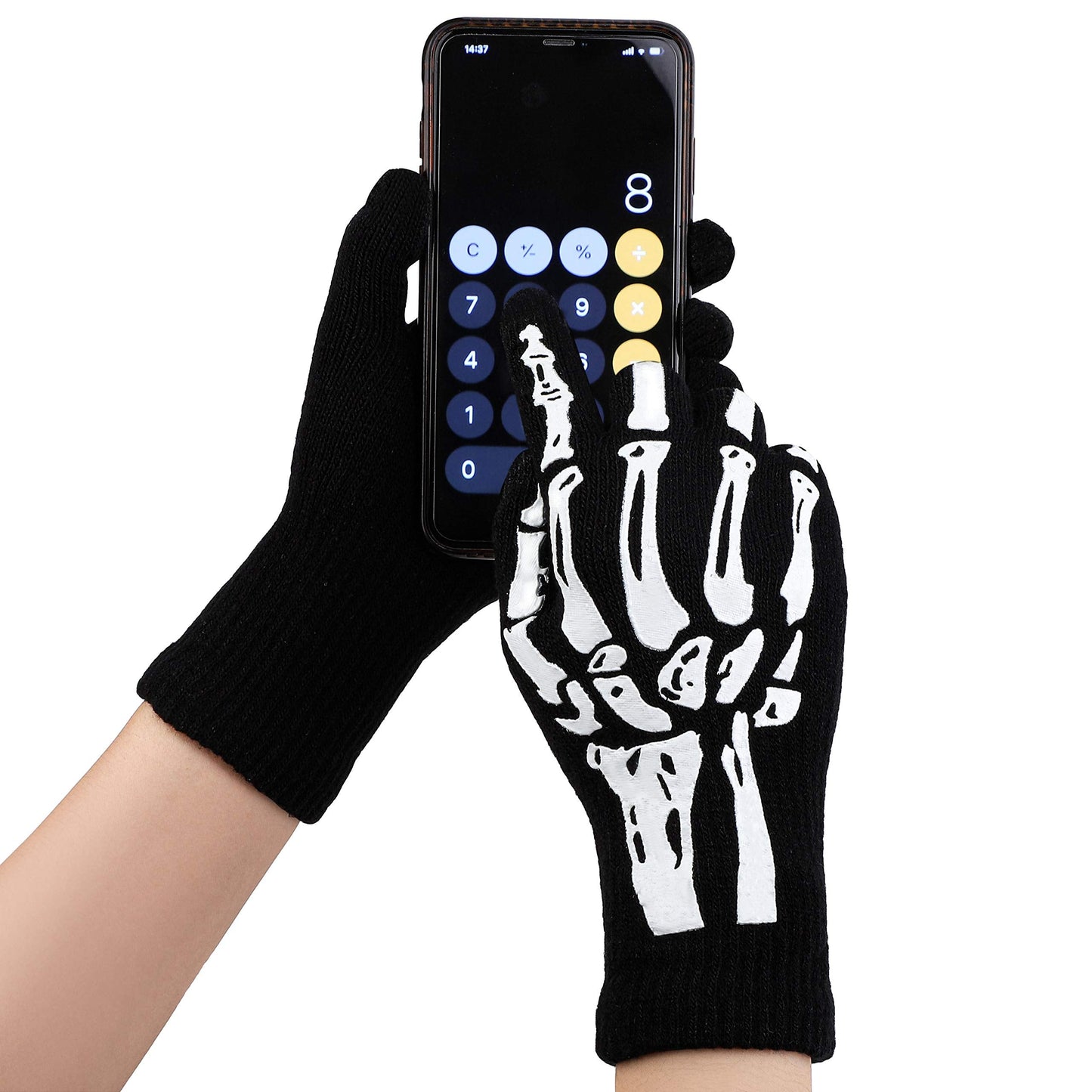 Cooraby 3 Pairs Glow in the Dark Full Finger Skeleton Gloves Halloween Skull Bone Gloves