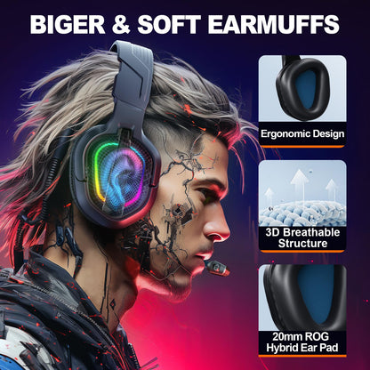 Krysenix Gaming Headset for PS4, PS5, PC, Mac, Xbox Series X, Noise Canceling Headphones with Microphone, PG2 Computer Headset with 3.5mm Jack & RGB Light Black/Blue