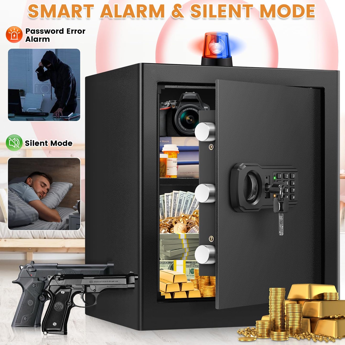 Large Fire proof Safe Box for HOME USE, 2.3 Cuft Digital Security Box with Combination Lock & Fireproof A4 Document Bag, Home Safe Fireproof Waterproof for Money Medicine Documents Valuables