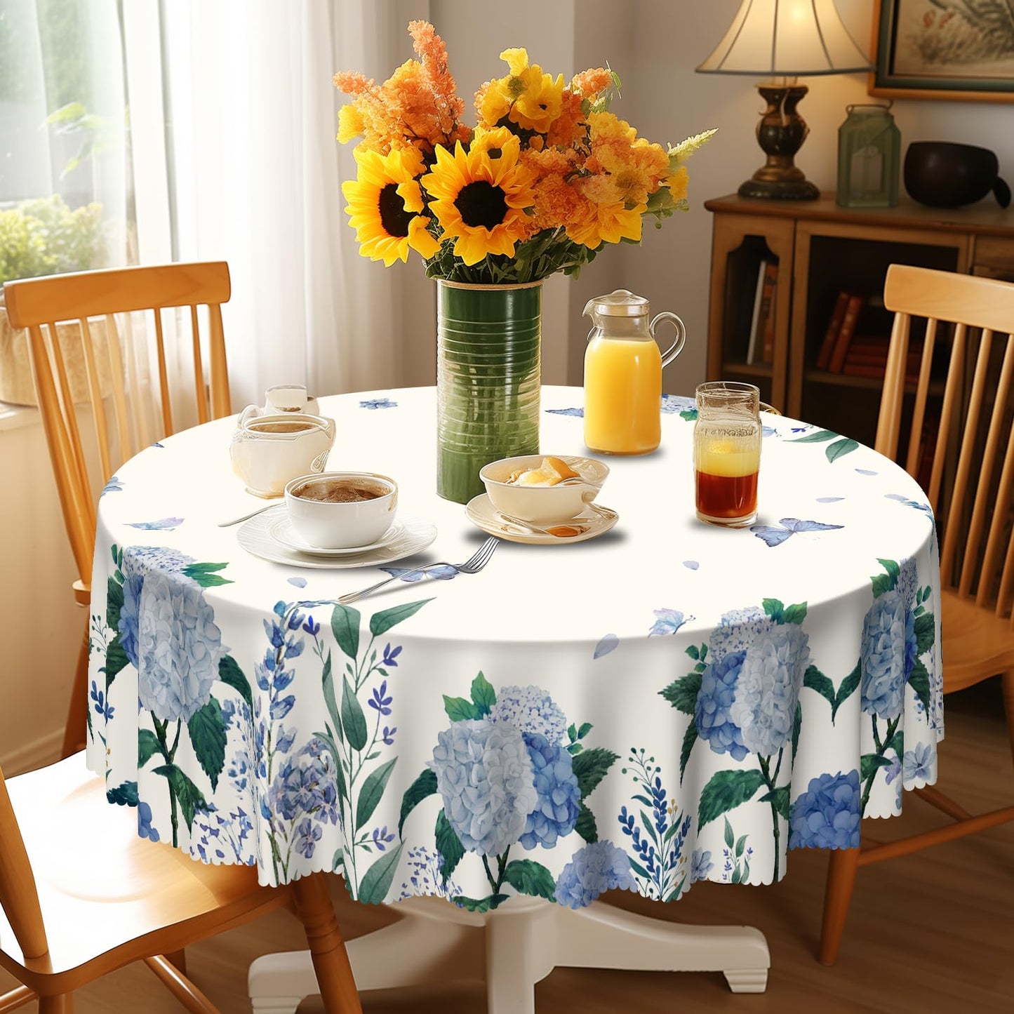 Eikione Round Table Cloths 60 in, Floral Tablecloth Waterproof, Wrinkle Free Polyester Flower Table Cover for Patio Party