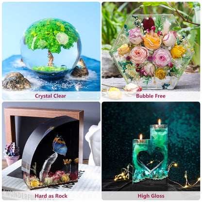 LET'S RESIN 80oz Crystal Clear Epoxy Resin Kit,Bubbles Free Casting Resin Supplies for Beginner,Molds,Jewelry,Resin and Hardener with 6 Mica Powders,Large Silicone Cup