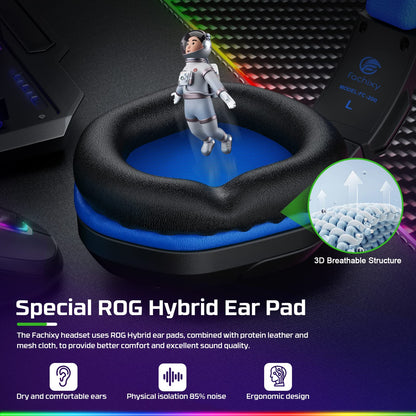 Fachixy FC200 PC Gaming Headset for PS4, PS5, Switch, Xbox One, Mac, Noise Canceling Headphones with Microphone, Computer Headset with 3.5mm Jack & RGB Light