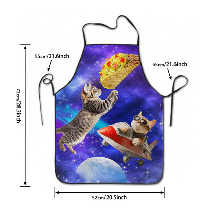 Cute Cat Apron Purple Galaxy Kitten Bib Aprons for Kids Funny Universe Kitty Print Apron for Cooking Kitchen Gardening BBQ and Space Cat Taco Themed Party Gifts