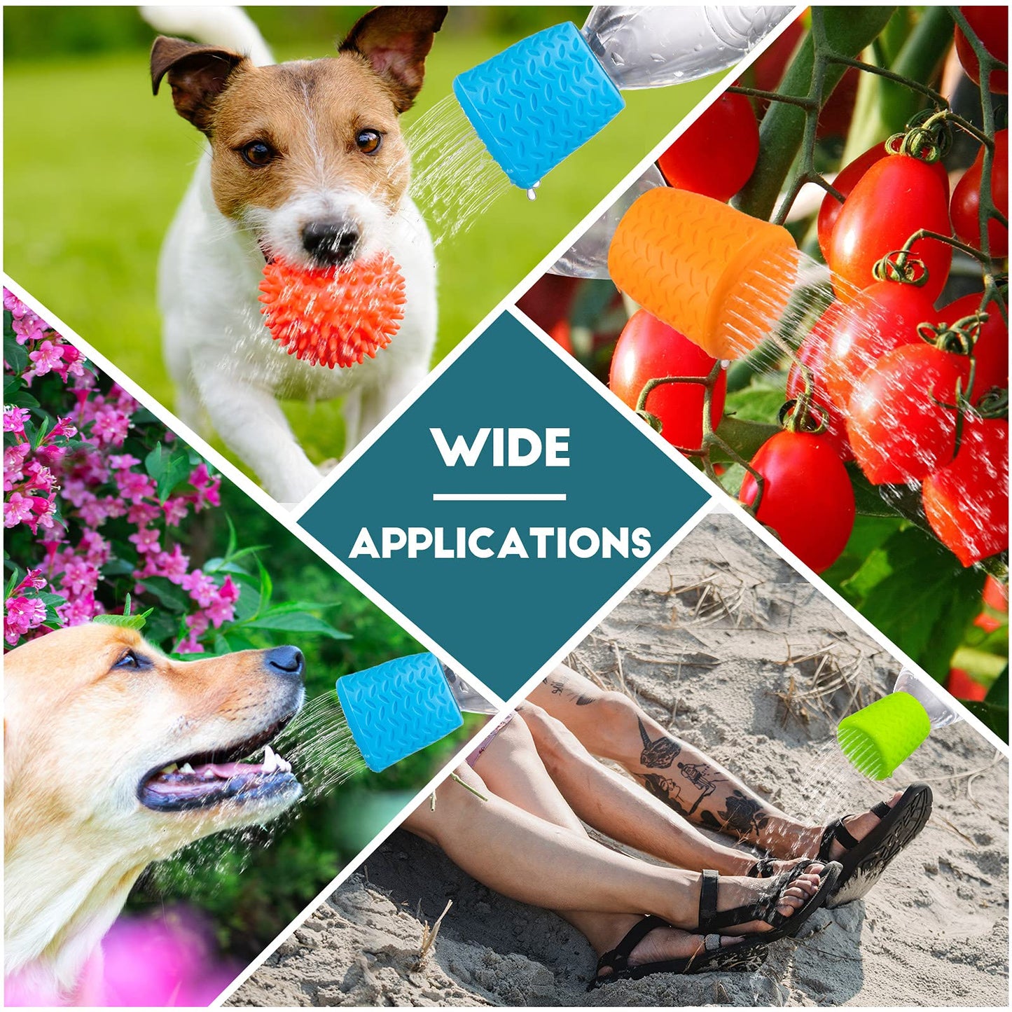 3 Pieces Portable Outdoor Shower for Dogs, Bottle Attachment Outdoor Water Sprayer Accessory, Works with Most Plastic Water or Soda Bottles from 16 oz to 2 Liters (Sky Blue, Light Green, Orange)